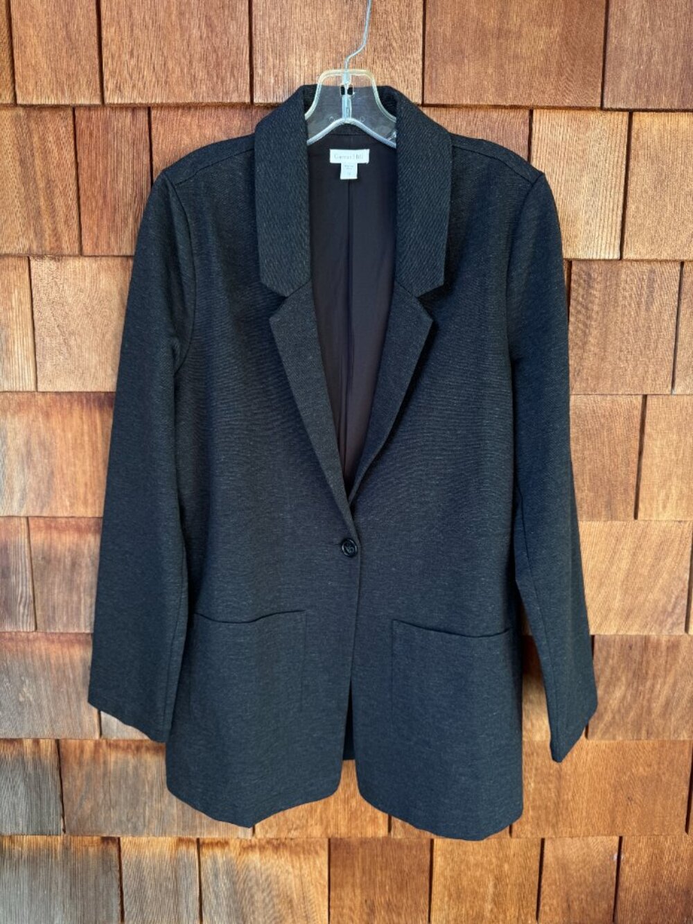 Garnet Hill Charcoal Heather Knit Relaxed Boyfriend Blazer in Women's 12